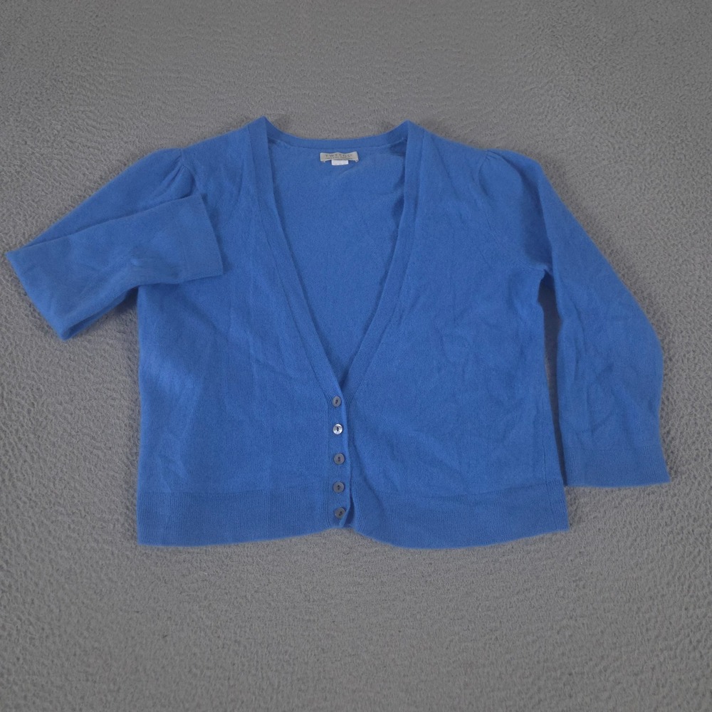 Tweeds Sweater Womens Large 100% 2-Ply Cashmere Puff Sleeve V-Neck Soft Cardigan